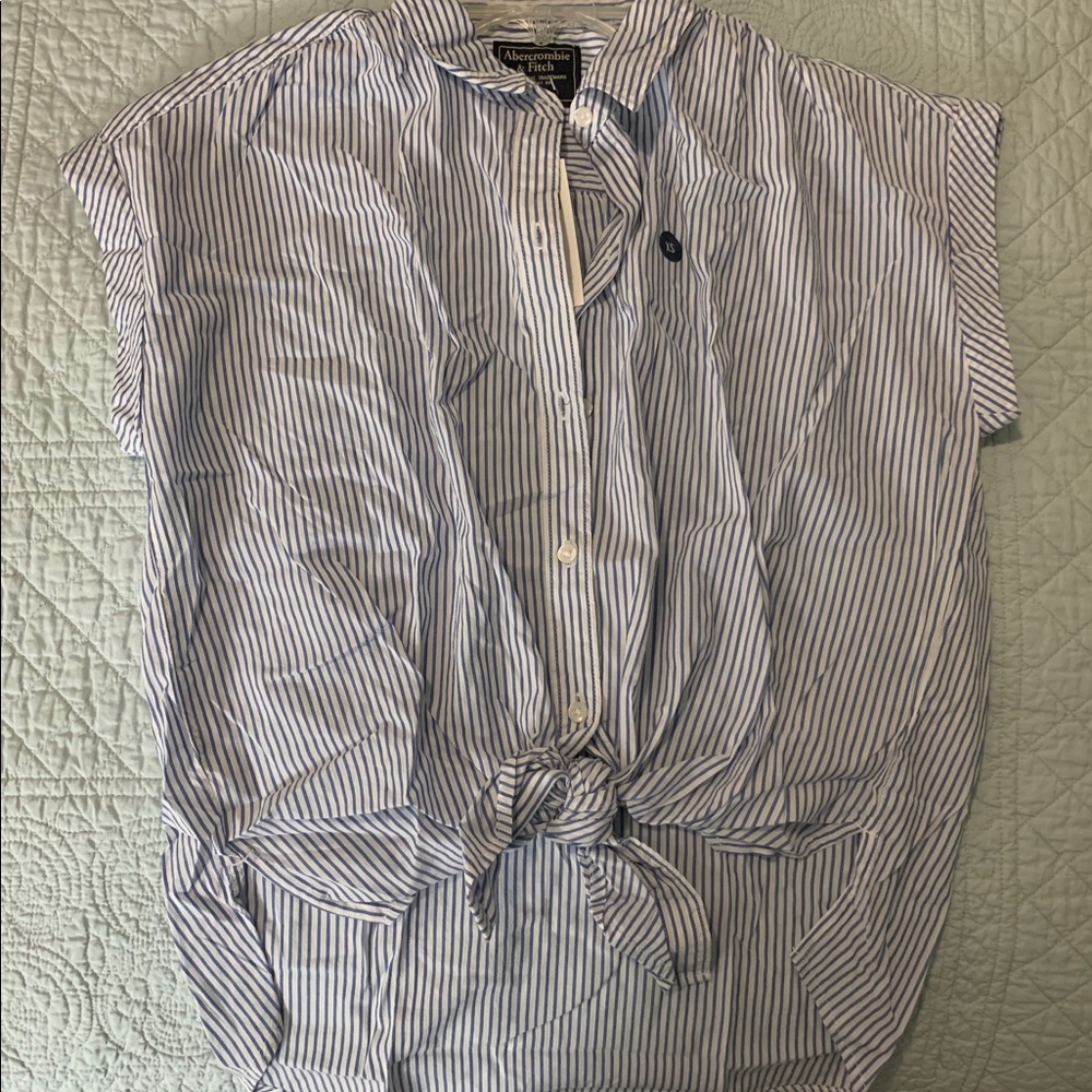 NWT A&F Blue & White Pinstripe Top w/ Knot Detail